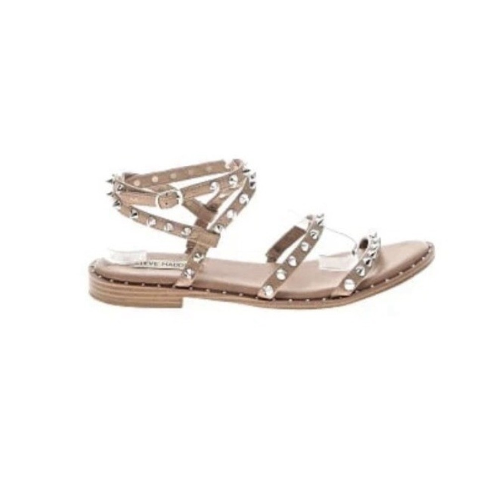 Steve Madden Tan Studded Strappy Detailed Flat Sandals Size 7 Rockstud